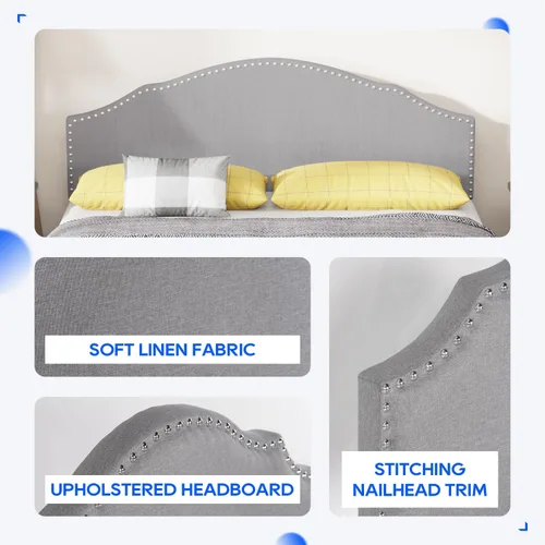 Miniatura 7 de PayLessHere Base de cama tapizada de plataforma completa con cabecera de tela y soporte de listones de madera, totalmente tapizado, no necesita Gris