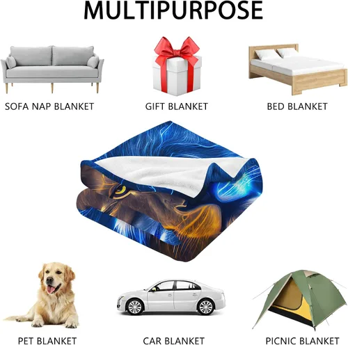 Miniatura 6 de SARA NELL Manta de león de rayo de fuego y hielo, manta genial para hombres, mujeres, adolescentes y niños, regalo único con estampado de animales