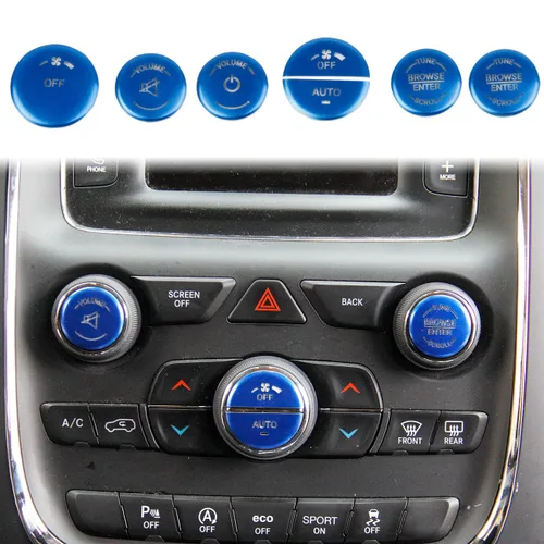 Miniatura 2 de Interruptor de aire acondicionado de aleación de aluminio, botón de CD, cubierta de parche de luz permeable para Dodge Durango 14-20 15-22 Dodge Azul