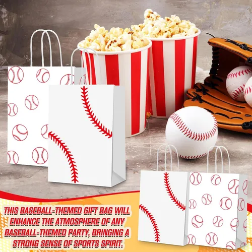 Miniatura 5 de Leinuosen 30 bolsas de fiesta de béisbol, regalo de regalo, bolsas de dulces con asa para deportes temáticos suministros de fiesta de cumpleaños