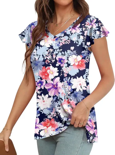 Miniatura 2 de HOTGIFT Camiseta de manga corta para mujer, estilo casual, para playa, plisada, para leggings