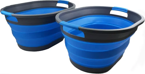 Miniatura 16 de SAMMART Cesta de plástico plegable de 32 L (8.4 galones) - Contenedor/organizador de almacenamiento plegable - Tina de lavado portátil - gris/azul