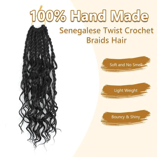 Miniatura 5 de Cabello senegalés de ganchillo con extremos rizados, 12 pulgadas, 8 paquetes de cabello bohemio de ganchillo con rizos de diosa, rizos de ganchillo