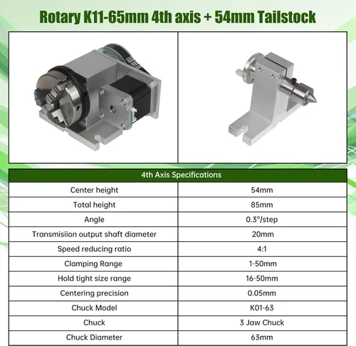 Miniatura 4 de Fresadora CNC de eje rotacional Enrutador CNC Mesa giratoria de un eje 4º eje 2.559 in 3 mandíbulas Chuck Cabezal divisorio con motor paso a paso
