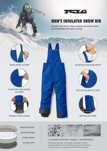 Miniatura 4 de TSLA - Overol de invierno para hombre, diseño impermeable con aislamiento térmico, tejido antidesgarros y resistentes al viento, para nieve, esquí