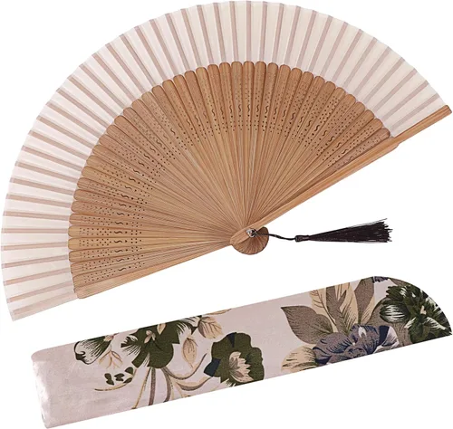 Miniatura 36 de Abanico plegable de seda y bambú, 8.27 pulgadas (21 cm), estilo retro, vintage, elegante y encantador, chino/japonés, regalo para mujeres y niñas
