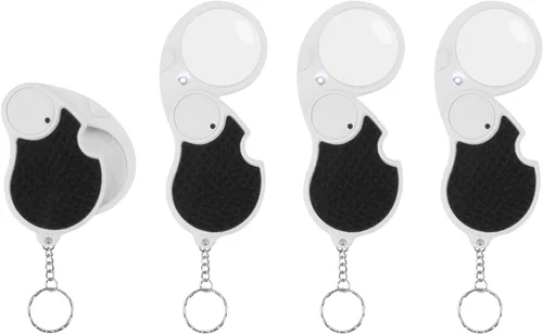 Miniatura 8 de Rongon Mini lupa de bolsillo con luz, 5 llaveros para joyeros, lupa antideslizante de mano para leer monedas, pasatiempos, viajes, 1.693 in