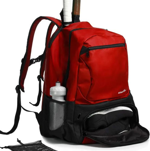 Miniatura 10 de Athletico Mochila de tenis Premier – Bolsa de tenis con capacidad para 2 raquetas en compartimento acolchado Compartimento ventilado separado