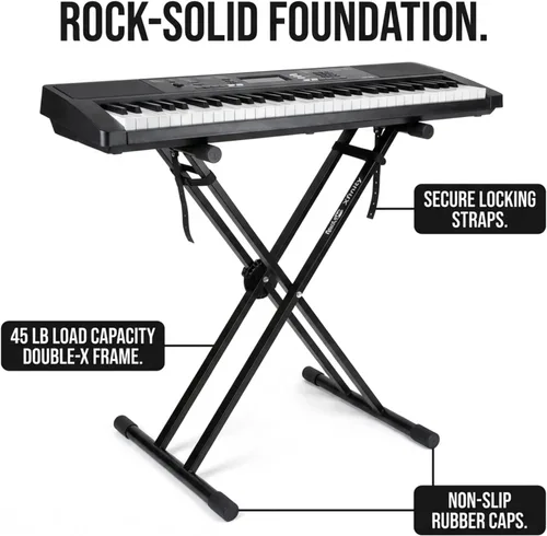 Miniatura 5 de RockJam Xfinity - Soporte para teclado de piano de alta resistencia, doble X, premontado, infinitamente ajustable con correas de bloqueo