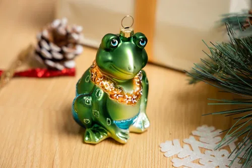 Miniatura 8 de Juego de 2 adornos de rana de vidrio soplado a mano para árbol de Navidad, adornos de Navidad de rana de vidrio colgante