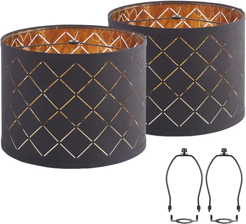 Miniatura 11 de Juego de 2 pantallas de lámpara de tambor, pantallas de tela para lámparas de mesa y de pie, tamaño mediano 13" de ancho superior x 11" de ancho