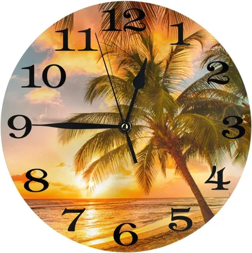 Miniatura 11 de Reloj de pared de playa de mar, funciona con pilas, reloj redondo silencioso sin tictac, decoración de pared para el hogar, oficina, escuela, 9.8