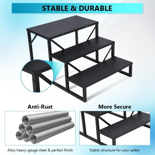 Miniatura 3 de Towallmark RV 3 escalones con pasamanos, peldaños de metal para bañera de hidromasaje, escaleras portátiles para RV, escaleras de casa móvil