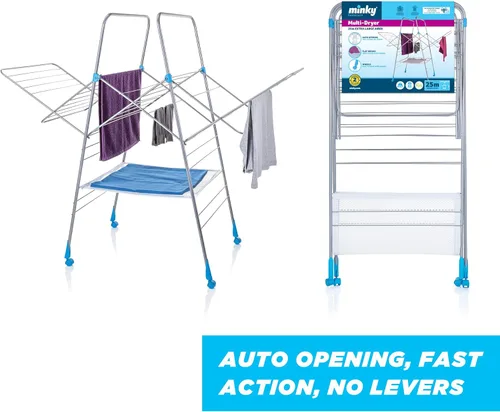 Minky Homecare Multi Dryer - Tendedero de secado de ropa con 82 pies de espacio de estante - Secador de aire plegable para ropa interior (plateado)