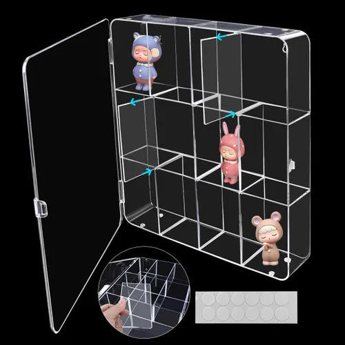 Miniatura 9 de Paquete de 12 vitrinas, escaparate transparente de pie para mini figuras pop, coleccionables, piedras preciosas y mini juguetes, diseño apilable