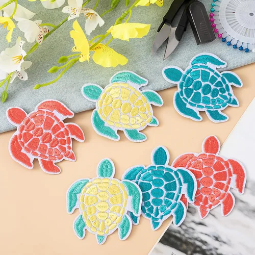 Miniatura 7 de HINZIC 6 parches para planchar con tortuga marina, apliques bordados para coser en la playa de verano, lindas decoraciones verdes del océano