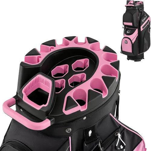 Tangkula Bolsa de carrito de golf con divisores de longitud completa de 14 vías, 6 bolsas moldeadas con cierre superior de golf con 11 bolsillos,