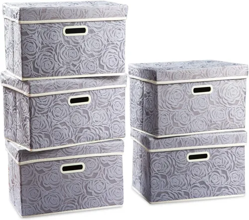 Miniatura 30 de PRANDOM Caja de almacenamiento plegable más grande con tapa [1 unidad] Contenedor Cesta Organizadora Cubo de Almacenamiento Decorativo de Tela
