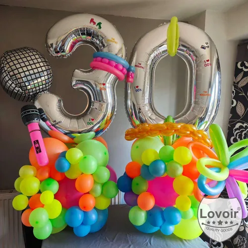Miniatura 3 de Lovoir Globo plateado de 40 pulgadas con números de 30 dígitos gigantes de papel de aluminio de Mylar para helio plateado para fiesta de cumpleaños