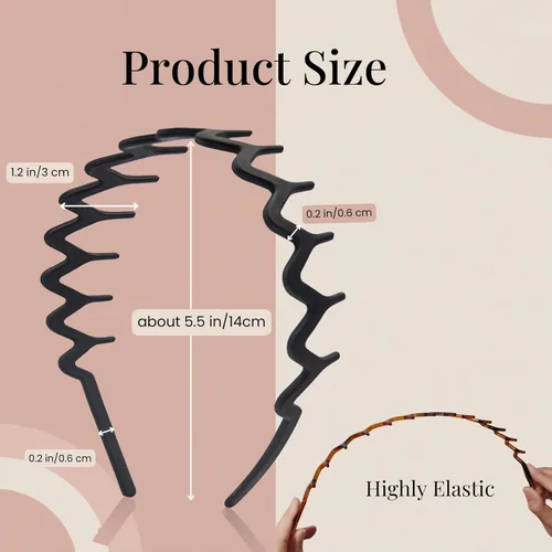 Miniatura 7 de Diademas en zig zag para mujeres y hombres, diadema ondulada de plástico antideslizante con peine de dientes, diademas clásicas de los años 90