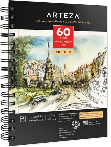 Miniatura 7 de ARTEZA Cuaderno de bocetos de medios mixtos, 9 x 12 pulgadas, paquete de 2, 60 hojas encuadernadas en espiral, papel sin ácidos de 110 libras