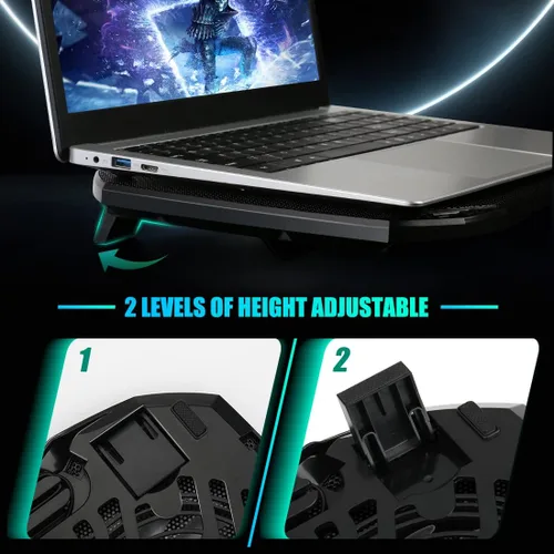 Miniatura 5 de LIANGSTAR Almohadilla de enfriamiento para laptop, enfriador de laptop para juegos con 2 ventiladores grandes silenciosos, cambio de luz RGB de 7