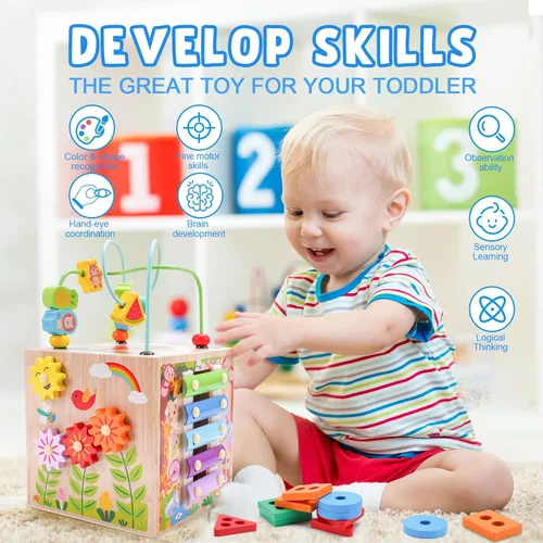 Miniatura 4 de Cubo de Actividades de Madera Juguetes Montessori para Niños Pequeños de 1, 2, 3 Años Regalo de Primer Cumpleaños para Un Año Juguetes