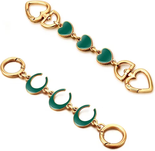 Miniatura 11 de 2 unidades extensoras de bolsa de cadena de corazón y luna, extensores de correa para bolso, cadena de oro, correa de repuesto para monedero