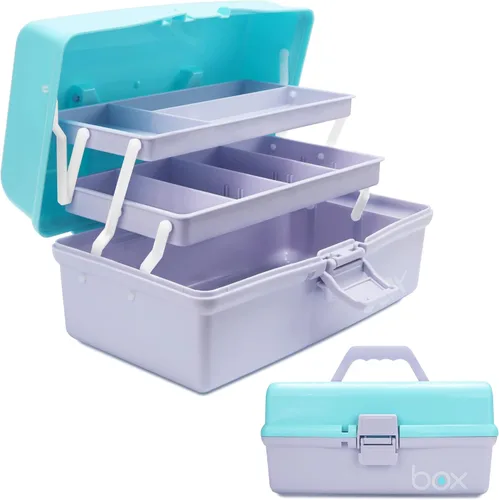 Miniatura 8 de TERGOO Organizadores y Almacenamiento de Manualidades de Plástico de 3 Capas de 12 Pulgadas, Caja de Aparejos Plegable Portátil con Asa y Divisores