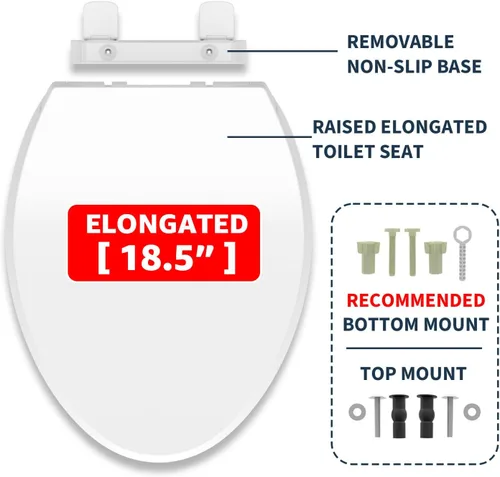Miniatura 8 de Asiento de inodoro alargado elevado para personas mayores, Cierre Lento, Asiento de inodoro elevado, Resistencia Pesada, Nunca se afloja, Asiento