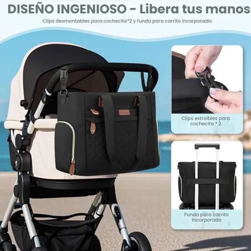 Miniatura 5 de Pritent Bolsa de Pañales Tote para Mamá Trabajadora, Bolsa de Pañales de Viaje Grande para Mamá y Papá con Funda para Laptop de 14 Pulgadas, Bolsa
