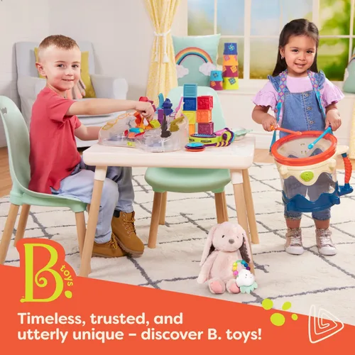 Miniatura 7 de B. toys – Clasificador de formas de madera – Banco de golpeo para clasificación de formas – 6 clavijas y martillo de juguete – Juguetes clásicos