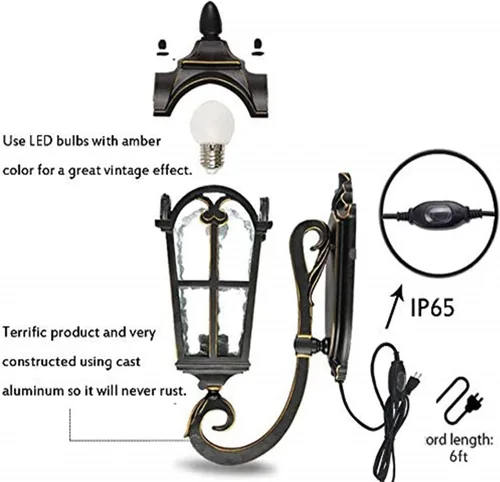Miniatura 7 de Kiven Lámpara de pared para interiores y exteriores, color negro, romana, de 17.71 pulgadas de alto, impermeable, para patio y porche, lámpara