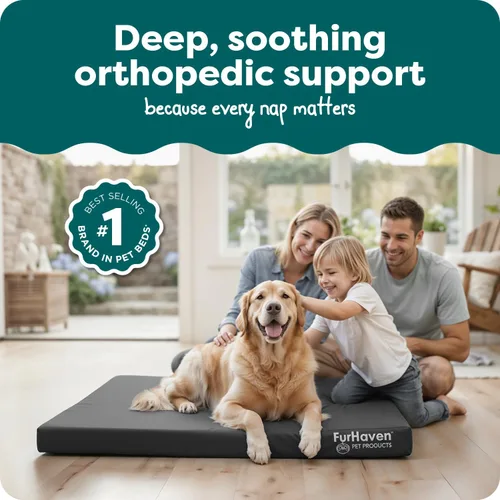 Miniatura 2 de Furhaven Cama ortopédica resistente al agua para perros grandes con funda extraíble lavable, para perros de hasta 95 libras – Colchón de lona Oxford