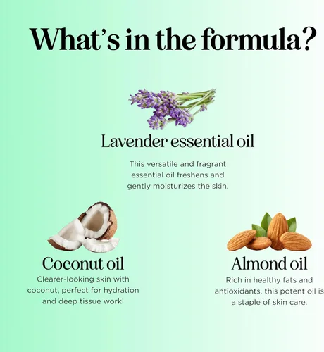 Miniatura 4 de Aceite de masaje de lavanda para terapia de masaje, aceite de masaje de cuerpo completo para hombres y mujeres con aceite de coco, aceite de lavanda