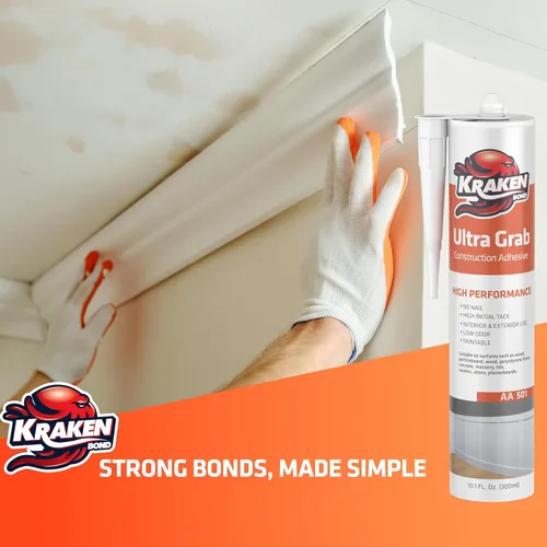 Miniatura 5 de Kraken Bond Adhesivo de construcción blanco resistente (1 x 10.1 onzas líquidas) Adhesivo para azulejos de curado rápido para proyectos