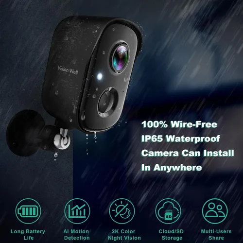 Miniatura 2 de Cámaras de seguridad inalámbricas para exteriores, 2K alimentadas por batería con detección de movimiento AI, foco, alarma de sirena, WiFi, cámara