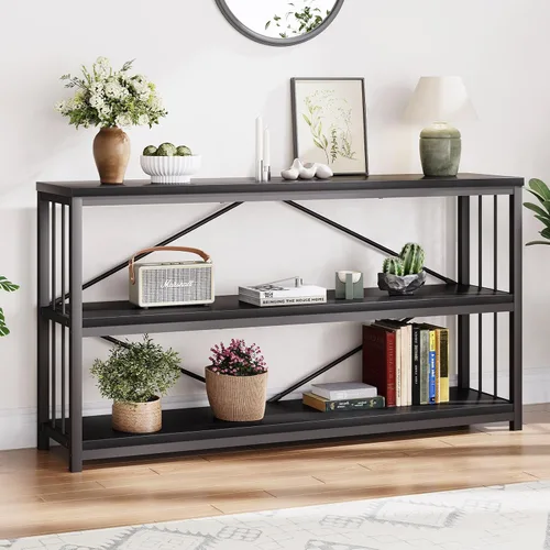 Miniatura 3 de LVB Mesa consola negra, mesa de entrada moderna para pasillo y sala de estar, mesa de sofá industrial detrás del sofá, mesa de entrada de madera