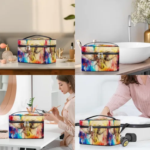 Miniatura 8 de Bolsa de maquillaje grande de elefante para mujer, bolsa de cosméticos de viaje, bolsa de maquillaje portátil para botellas, pinceles, lápiz labial