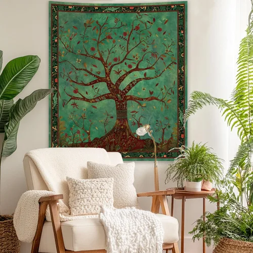 Miniatura 5 de Apdidl Tapiz Verde del Árbol de la Vida para Dormitorio, Colgante de Pared de Árbol Natural Estético, Tapices Bohemios Hippie Arte de Pared, Manta