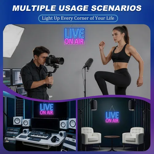 Miniatura 8 de LookLight Letrero de neón Live On Air, letrero de luz de neón, letreros de neón iluminados para decoración de pared, letreros LED para vivir