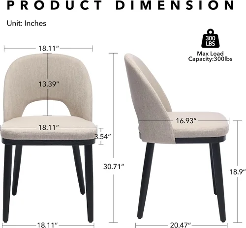 Miniatura 2 de Garvee Juego de 4 sillas de comedor de madera, silla tapizada para cocina, comedor, moderna tela de lino, silla de cena con pies