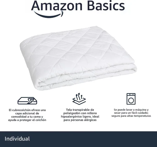 Miniatura 2 de Amazon Basics Protector de Colchón Acolchado Hipoalergénico, 18 Pulgadas de Profundidad, Individual, Blanco