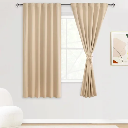 DWCN Cortinas opacas con pestaña trasera para ventana - Cortinas opacas con bolsillo para barra para oscurecer la habitación para dormitorio/sala de
