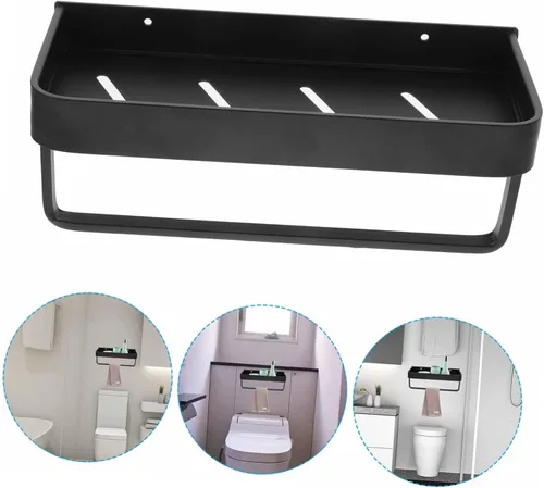 Miniatura 7 de Organizador de ducha de aluminio, colgador de toallas montado en la pared, estante de baño moderno para toallas, estantes de ducha y organizadores