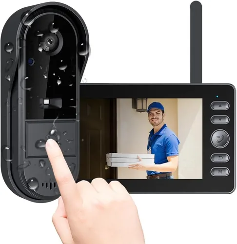 Timbre con cámara inalámbrica sin suscripción con monitor para el hogar/apartamento, Timbre con cámara 1080P no necesita aplicación/WiFi, video