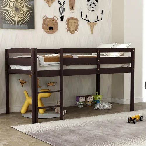 Miniatura 3 de Merax Junior's - Cama baja tipo loft baja de madera maciza para niños, no necesita somier (espresso)