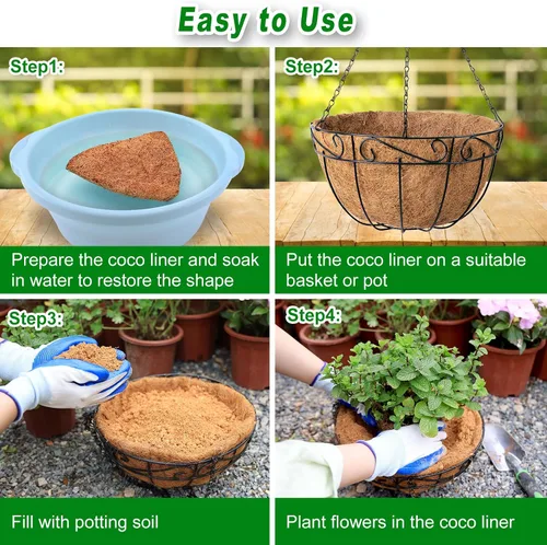 Miniatura 4 de REMIAWY Cesta colgante de coco, 4 paquetes de 12 pulgadas, 100 % fibra de coco redonda natural, forro de repuesto para cestas colgantes, plantas