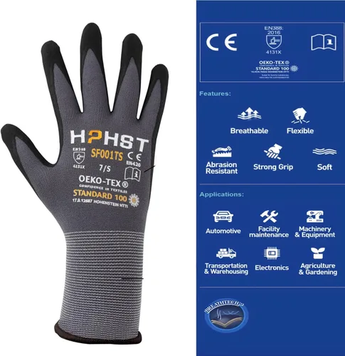 Miniatura 2 de Safety Work Gloves, SF001, Comfort Stretch Fit, Power Grip, Smart Touch, Durable Foam Coated, 3Pairs & 12Pairs Gris 12 Pares