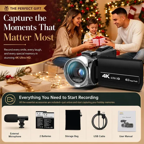 Miniatura 8 de Cámara de video 4K 48MP Vlogging para YouTube con zoom digital de 18 aumentos, pantalla LCD de 3.0" con rotación de 270°, cámara grabadora
